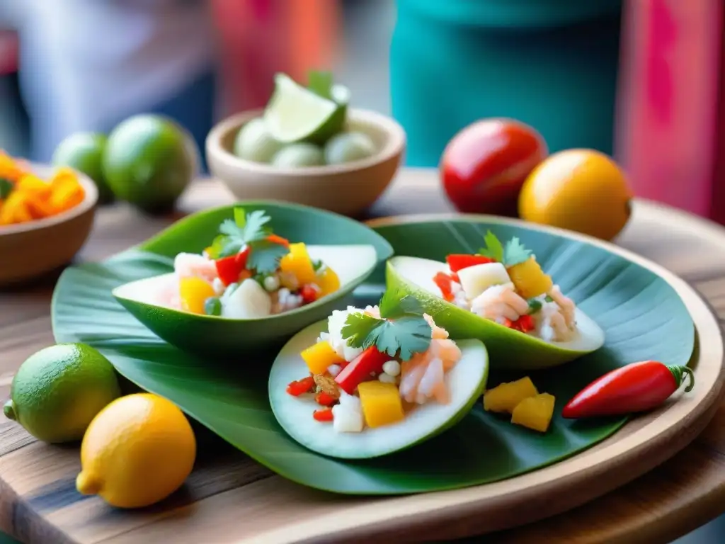 Una vibrante escena de ceviches peruanos en Mistura, ferias gastronómicas en Perú