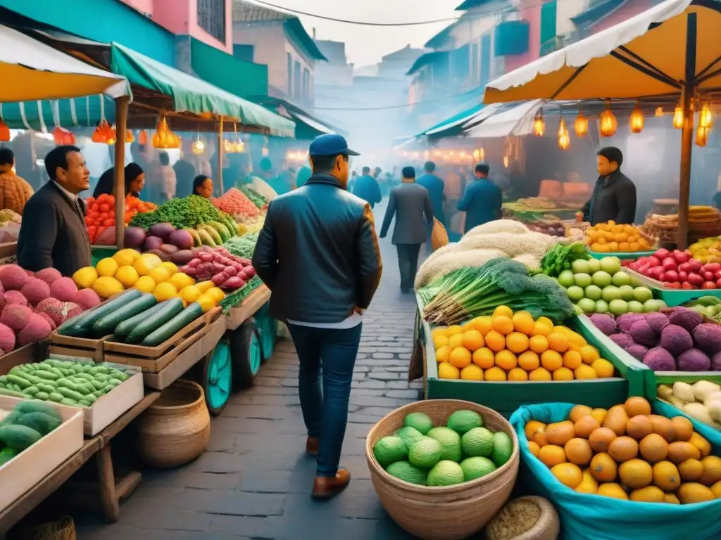 Vibrante escena en Mercado Surquillo, Lima, con diversidad gastronómica peruana