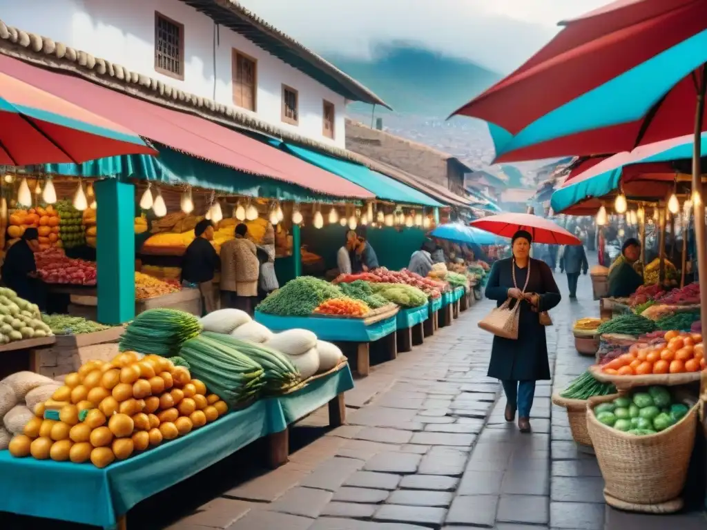 Vibrante escena del Mercado San Pedro Cusco, rebosante de colores y energía gastronómica