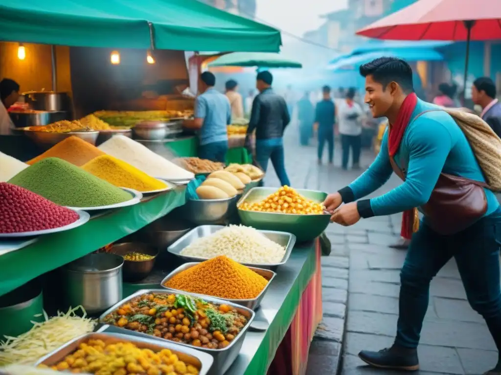 'Vibrante escena de puestos de comida callejera en Lima, Perú