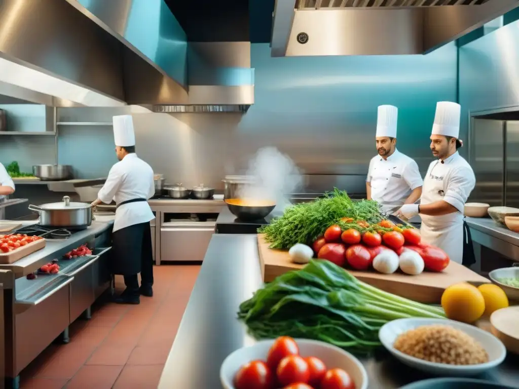 Un vibrante escenario en la cocina ítaloperuana: fusión culinaria única con chefs expertos y coloridos ingredientes en acción