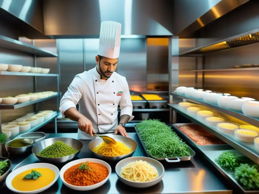 Un vibrante escenario de cocina fusionando la influencia italiana en gastronomía peruana