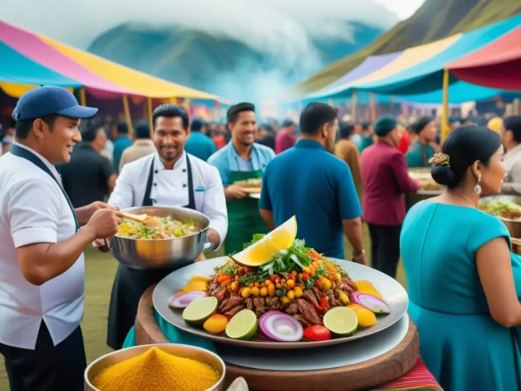 Vibrante festival gastronómico en Perú: puestos de comida tradicional, música y mucha cultura culinaria