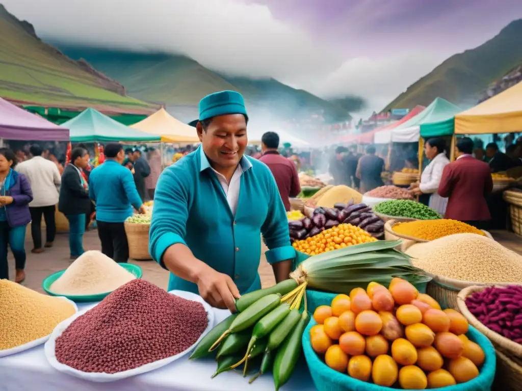 Un vibrante festival gastronómico en Lima, Perú, con sabores autóctonos y chefs locales preparando delicias peruanas