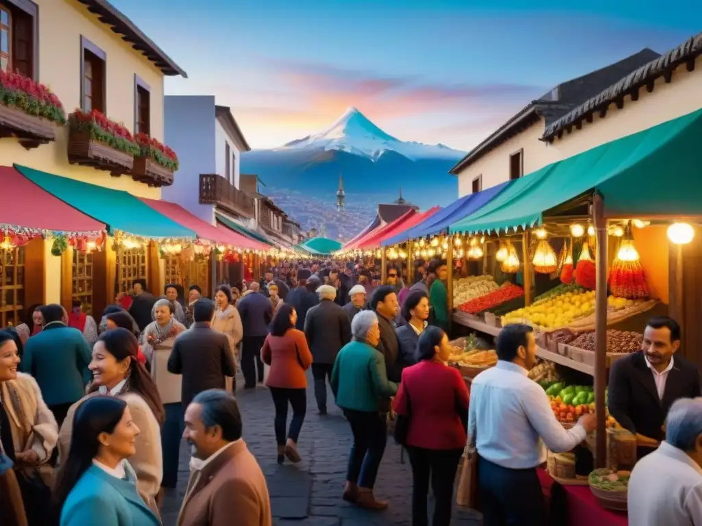 Vibrante festival en mercado chileno con receta tradicional mote con huesillos