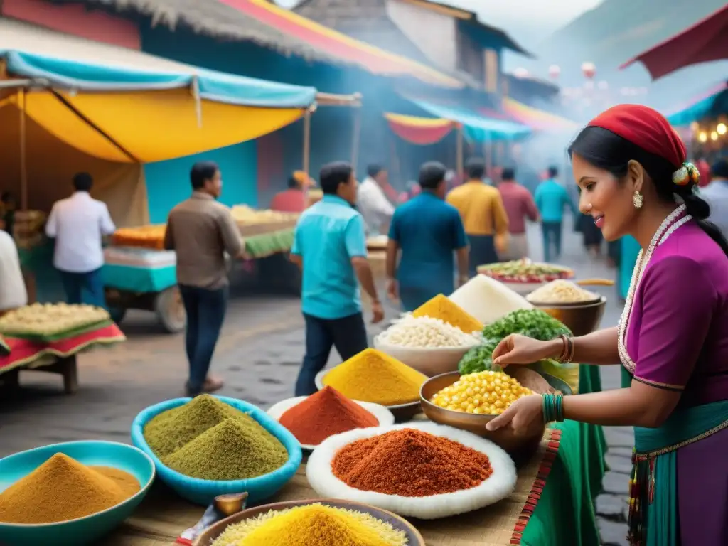 Vibrante festival peruano: comida en festividades peruanas con ceviche, anticuchos y tamales, fusionando tradición y modernidad