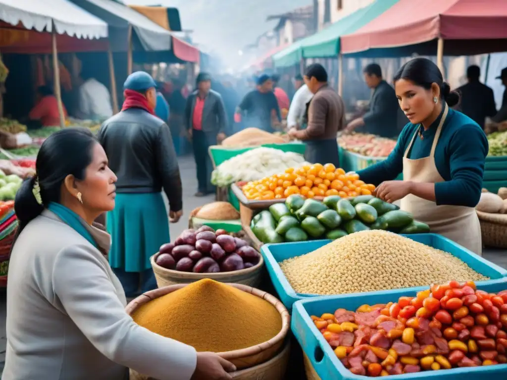 Vibrante festival gastronomía arequipeña Perú: puestos coloridos, platos tradicionales, chefs locales y arquitectura Andina