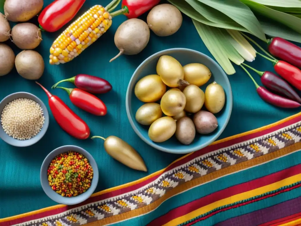 Vibrante biodiversidad de ingredientes autóctonos peruanos en textil tradicional