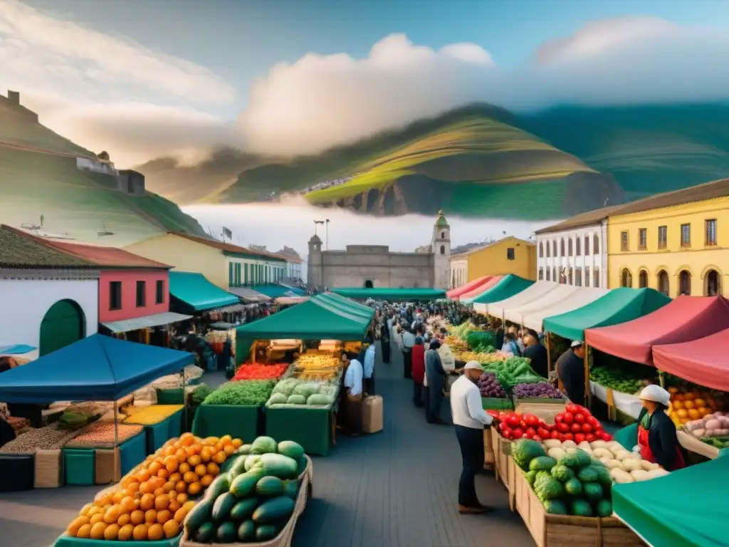 Vibrante mercado de agricultores en Lima, Perú, con productos frescos y restaurantes sostenibles