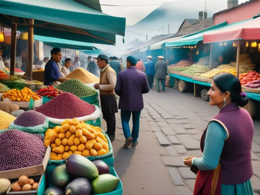 Vibrante mercado al aire libre en Lima, Perú, con productos peruanos y chefs destacados