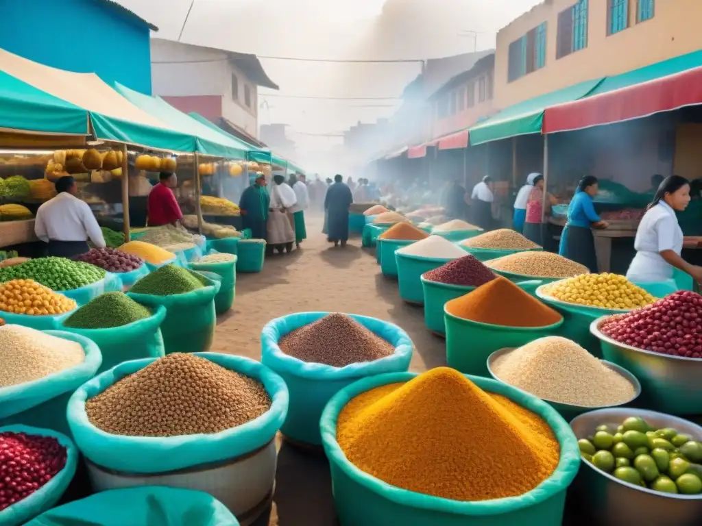 Vibrante mercado de alimentos en Tacna, Perú, con colores y sabores de la gastronomía peruana en Tacna internacional