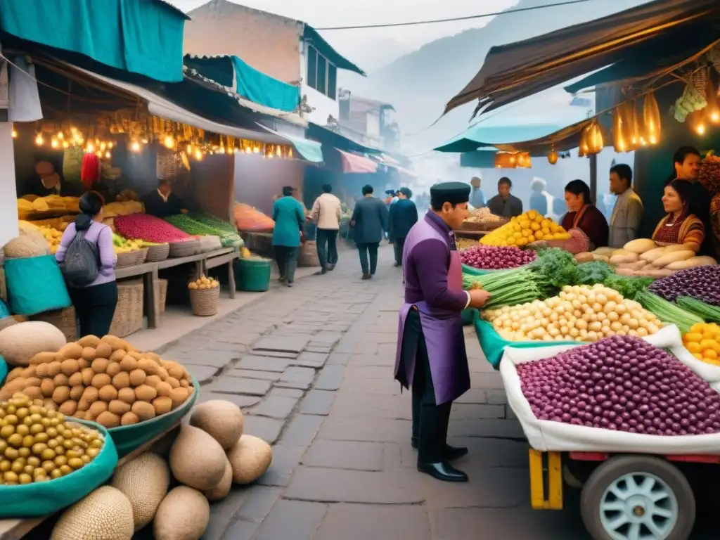 Un vibrante mercado de alimentos en Lima, Perú, fusionando tradición y modernidad