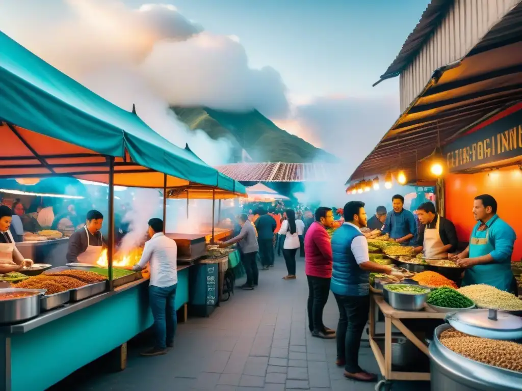 Un vibrante mercado callejero en Lima, Perú, fusionando tradición e innovación