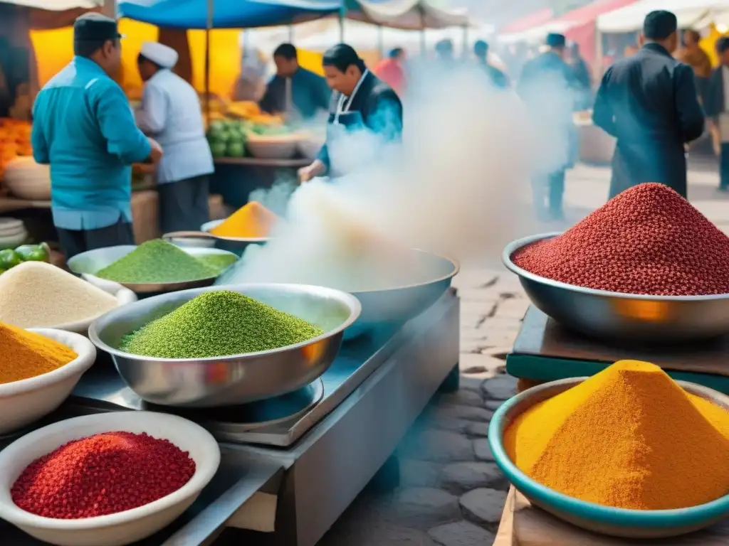 Vibrante mercado de comida tradicional en Arequipa