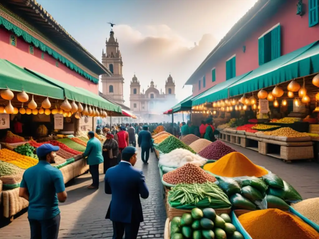 Un vibrante mercado en Lima, Perú, con una fusión gastronómica africana peruana