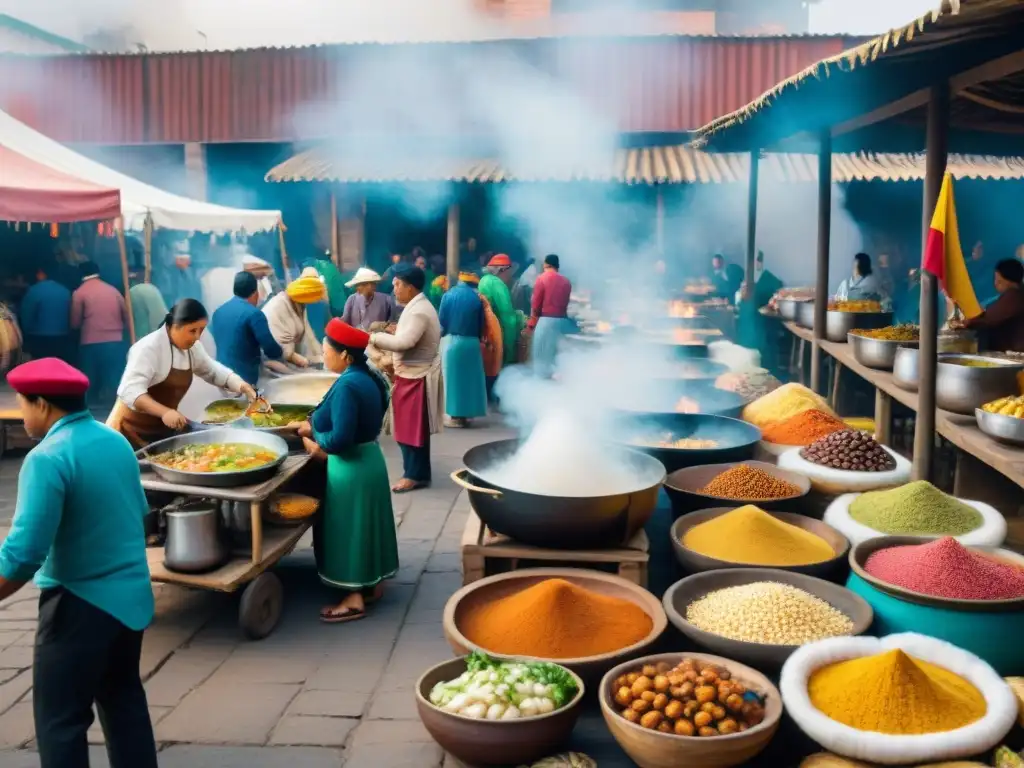 Vibrante mercado limeño durante la Revolución Industrial en la gastronomía peruana