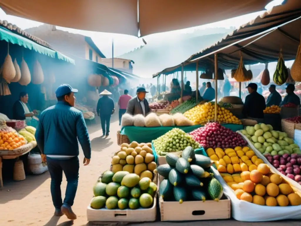 Un vibrante mercado local en Trujillo, norte de Perú, con frutas, verduras y especias