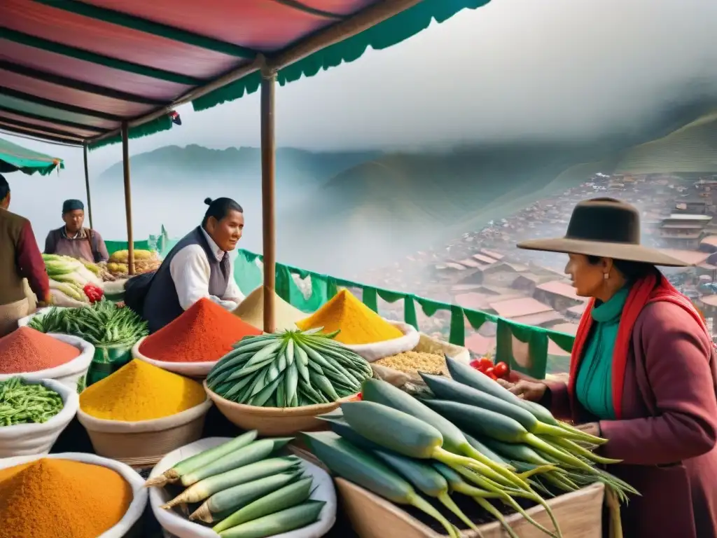 Vibrante mercado peruano con aloe vera fresco y productos locales