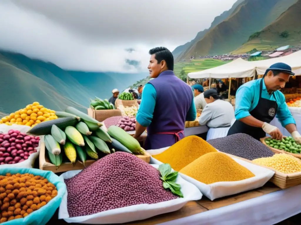 Un vibrante mercado peruano fusionando tradición e innovación culinaria