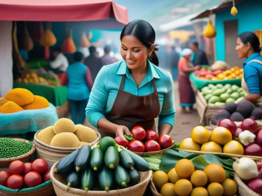 Un vibrante mercado peruano con diversidad y inclusión social gastronomía Perú