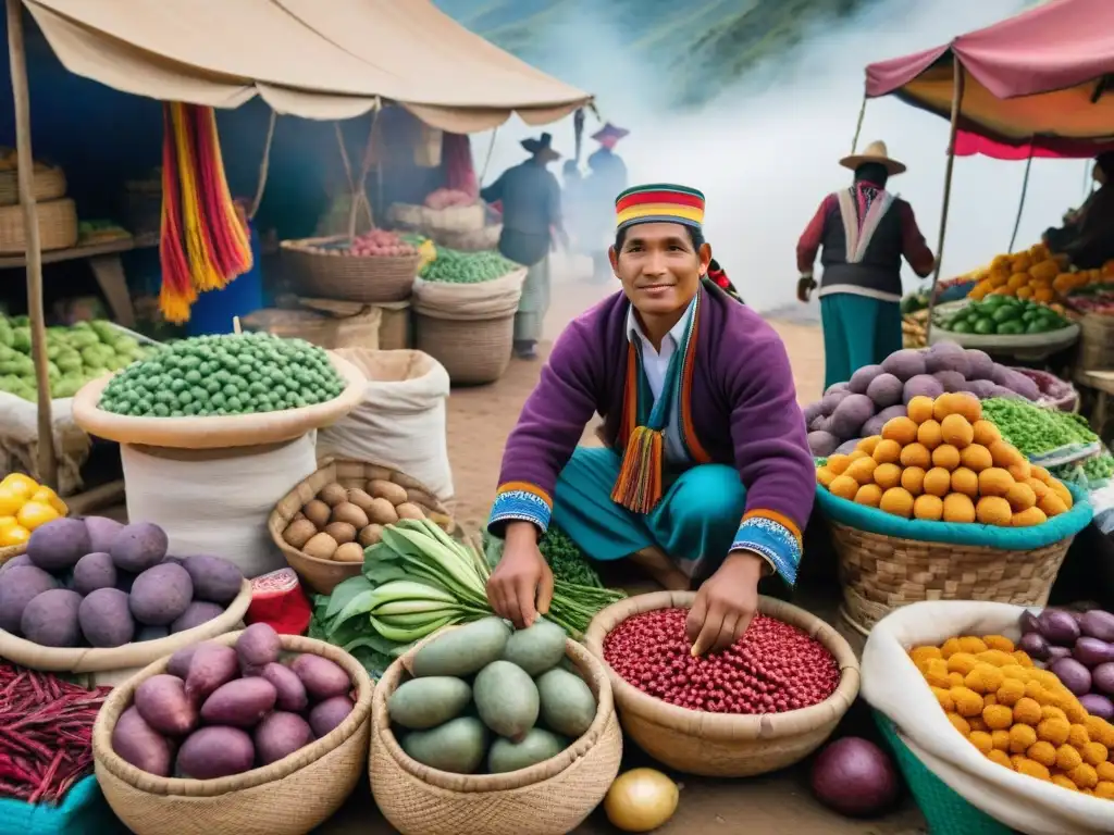 Un vibrante mercado peruano muestra diversidad y tradición, destacando la inclusión en la gastronomía peruana