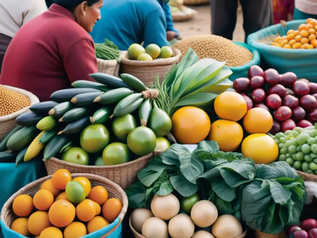 Un vibrante mercado peruano, diversidad de cultivos alimenta mundo, tradición y abundancia