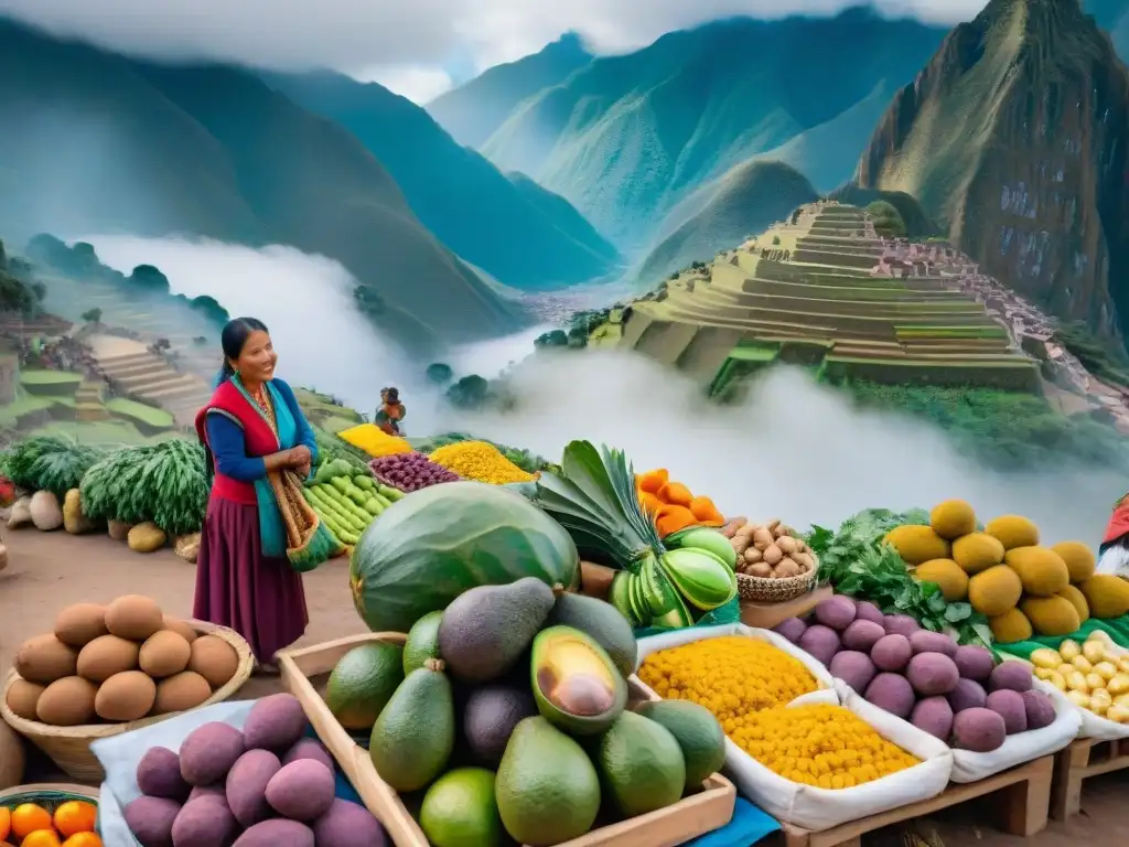 Mercado peruano: colores, sabores y cultura en la plaza Vibrante mercado peruano con entrega de ingredientes frescos cocina peruana