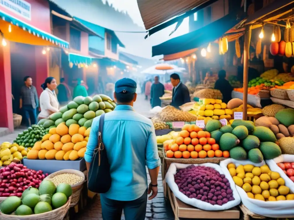 Vibrante mercado peruano con Gastronomía peruana ingredientes autóctonos