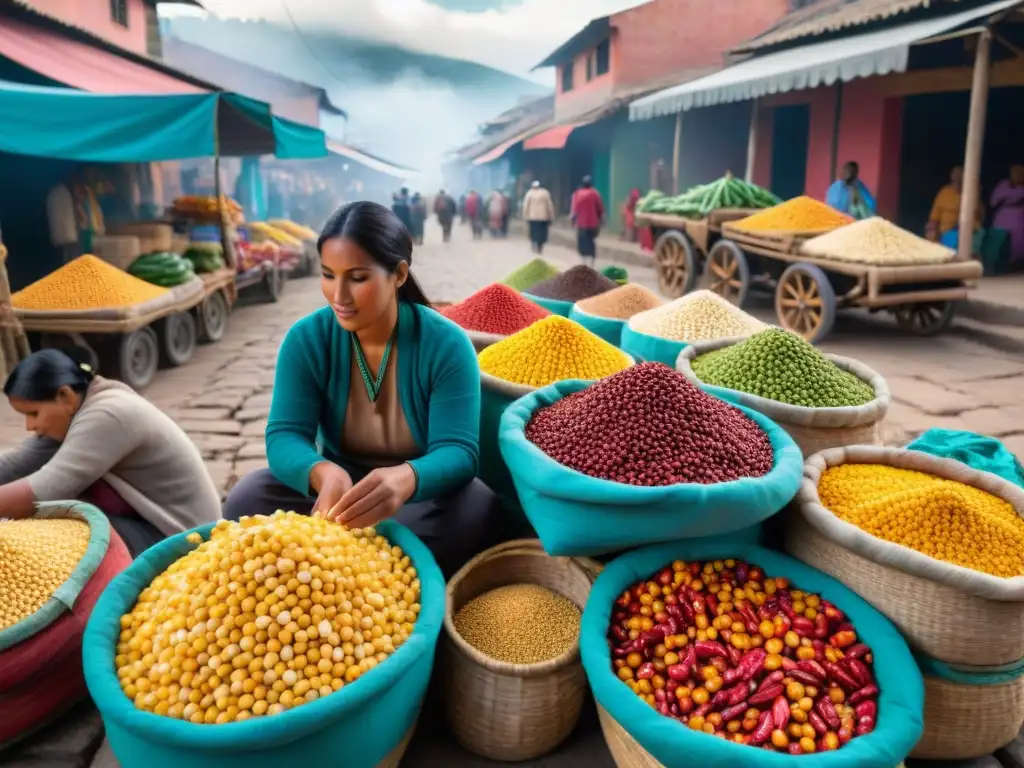 Vibrante mercado peruano resalta la importancia de ajíes y maíz con colores y texturas únicas