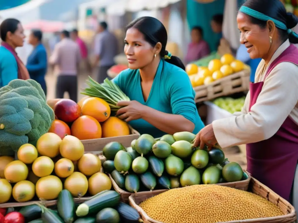 Vibrante mercado peruano resalta la importancia diversidad alimenticia dieta peruana