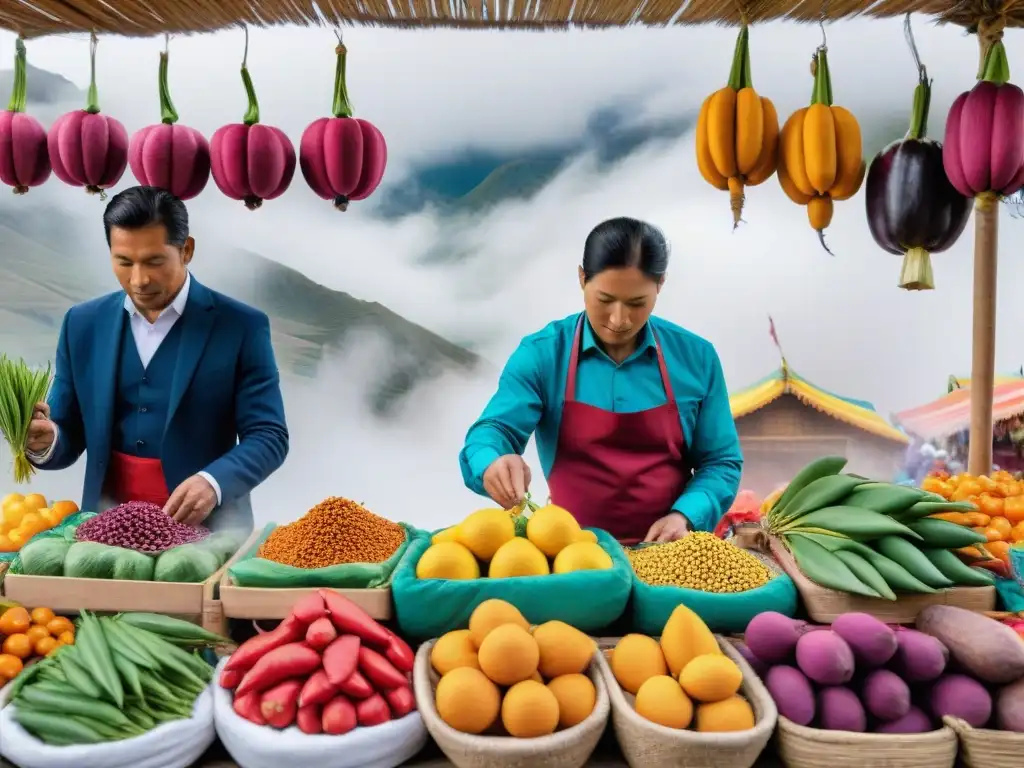 Vibrante mercado peruano con influencia asiática y fusiones gastronómicas peruanas