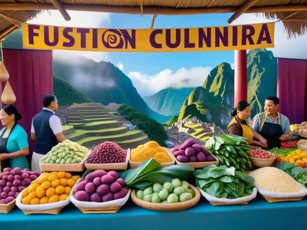 Un vibrante mercado peruano fusionando influencias chinas en gastronomía peruana