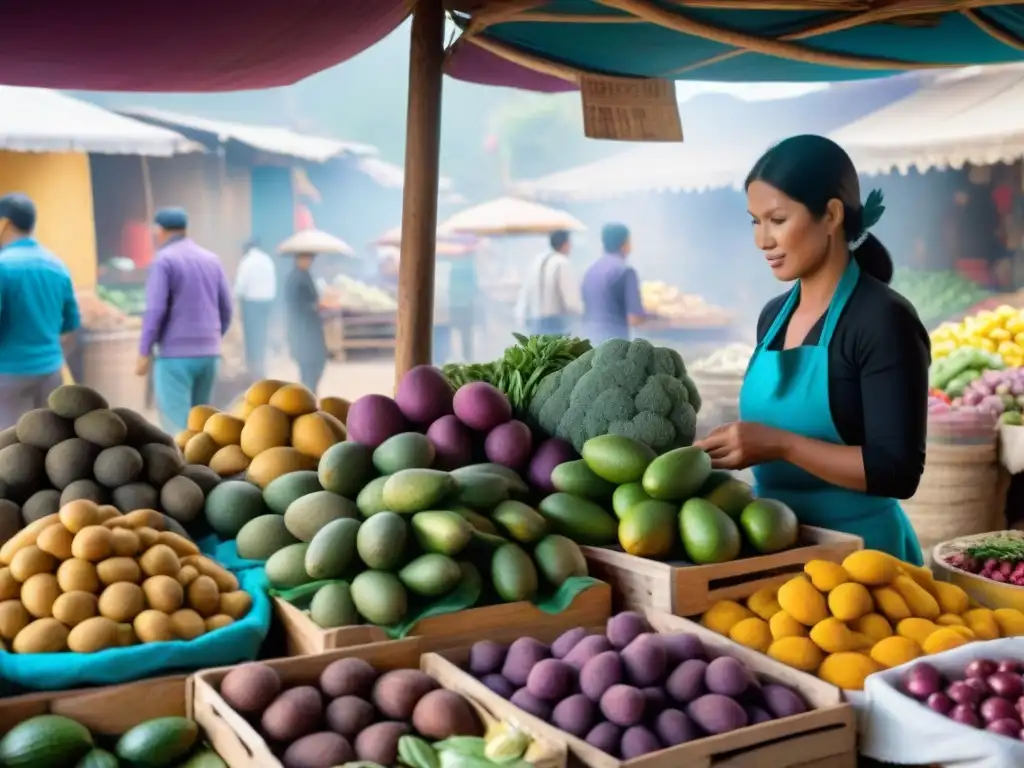 Un vibrante mercado peruano con ingredientes únicos y sostenibles de la gastronomía peruana