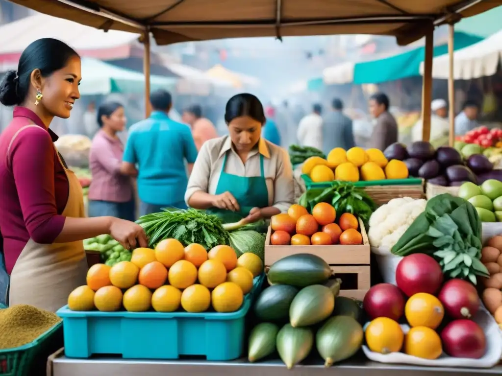 Vibrante mercado peruano con ingredientes frescos y moderna refrigeración de ingredientes peruanos