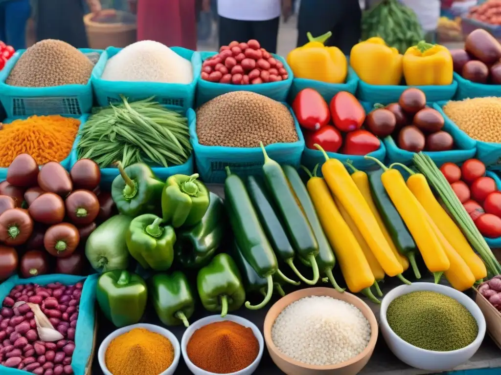 Vibrante mercado peruano: ingredientes frescos y coloridos para la Fusión Chino Peruana Lomo Saltado