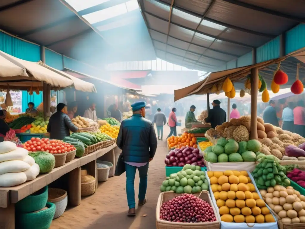 Vibrante mercado peruano con ingredientes autóctonos