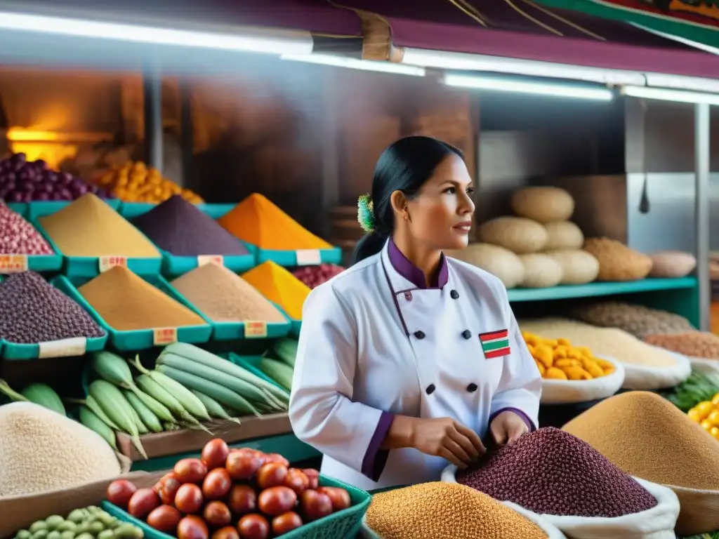 Un vibrante mercado peruano con ingredientes autóctonos