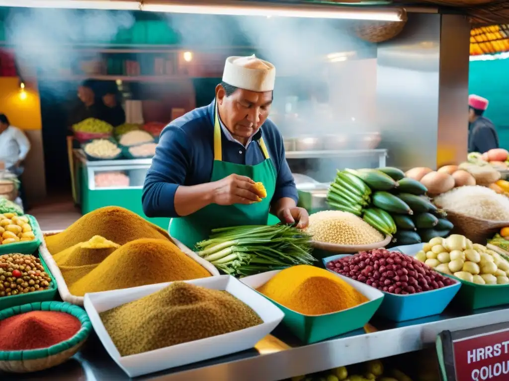 Vibrante mercado peruano preservando su legado culinario en cada detalle y color