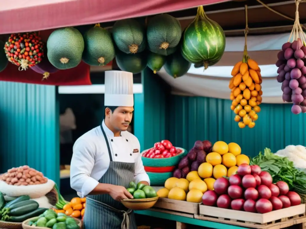 Un vibrante mercado peruano con platos peruanos auténticos con historia