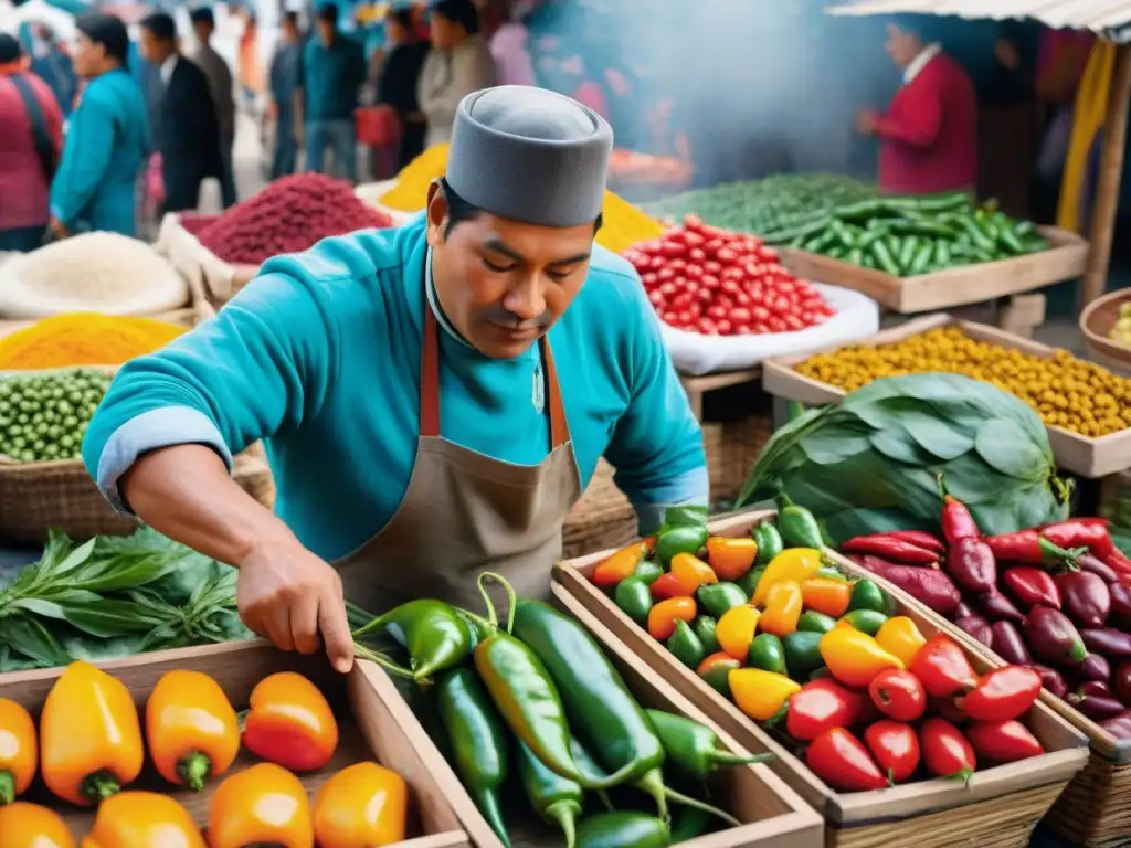 Un vibrante mercado peruano con sabores peruanos ingredientes autóctonos