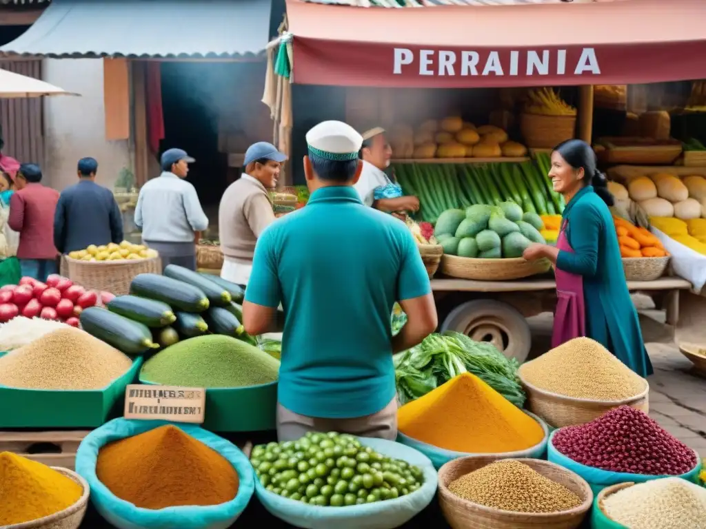 Un vibrante mercado peruano con Blockchain trazabilidad ingredientes peruanos