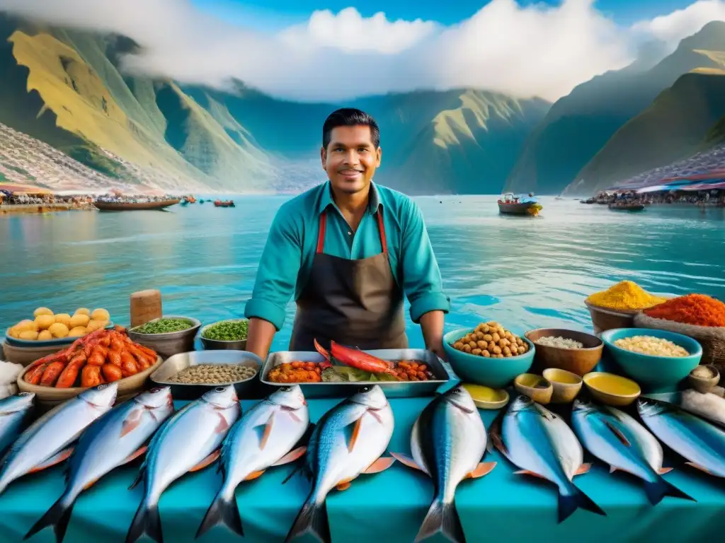 El vibrante mercado de pescado peruano revela el secreto del ceviche peruano ancestral, con productos frescos y coloridos