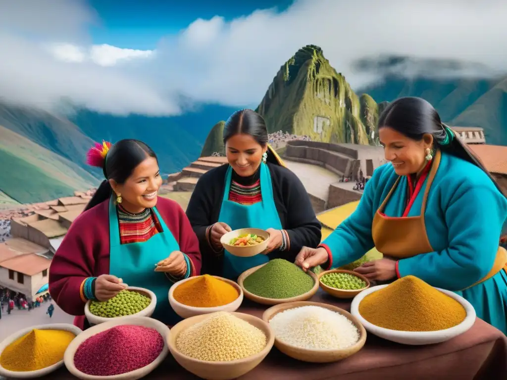 Un vibrante mercado tradicional peruano en Cusco, fusionando historia y sabores