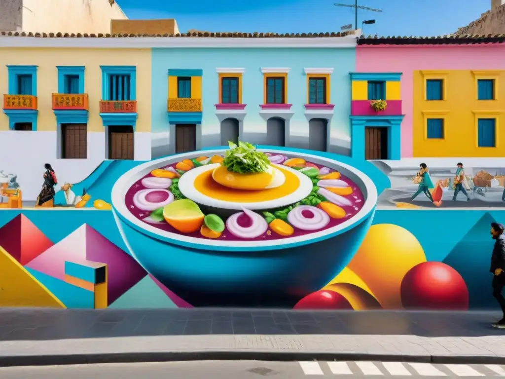 Vibrante mural callejero en Arequipa fusiona gastronomía y arte urbano