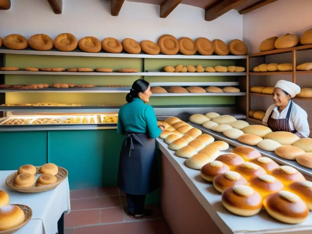 Vibrante panadería peruana tradicional con panetón, picarones y suspiro de limeña