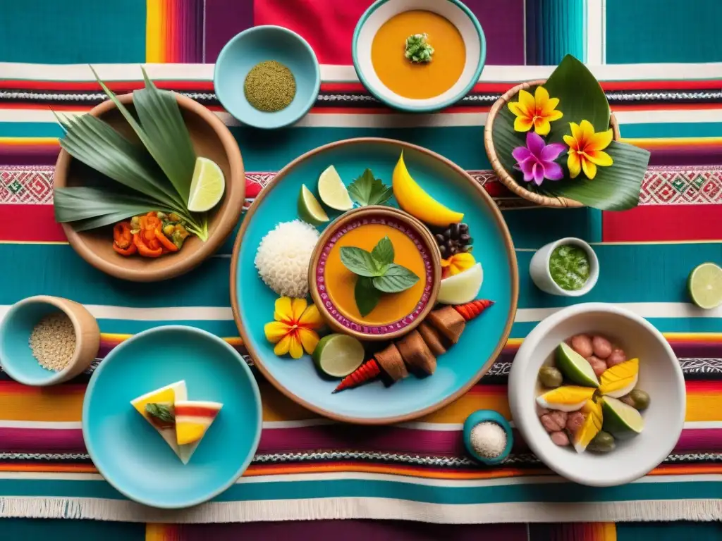 Vibrante decoración temática gastronomía peruana en festín colorido y auténtico