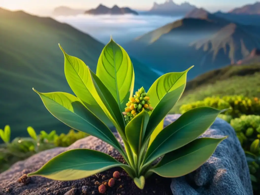 Vibrante planta de tarwi en los Andes, destacando hojas, flores y semillas