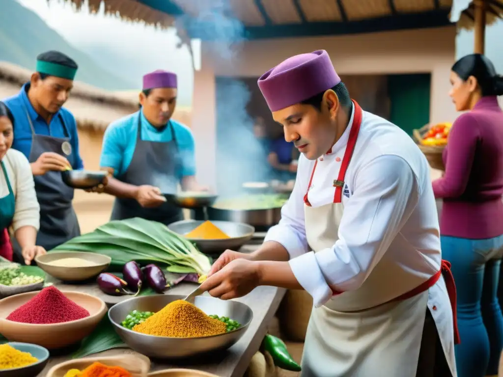 Un vibrante taller privado de gastronomía peruana con participantes aprendiendo de un chef