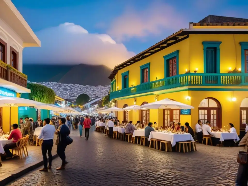 Un vibrante tour gastronómico en Barranco, Perú, mostrando la esencia culinaria local en las coloridas calles nocturnas