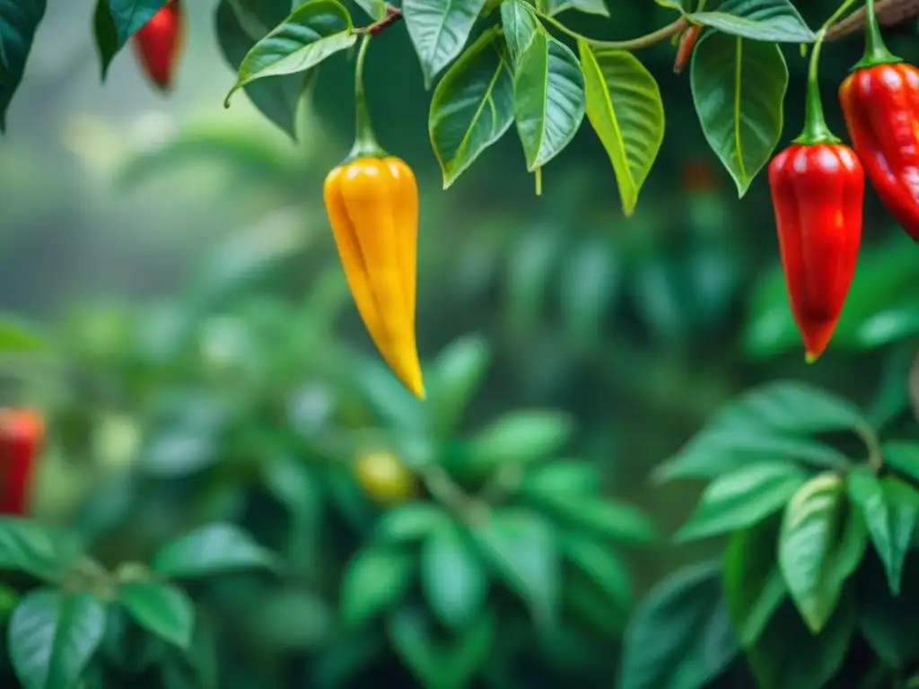 Vibrantes Ají Charapita en selva amazónica, vital en cocina peruana